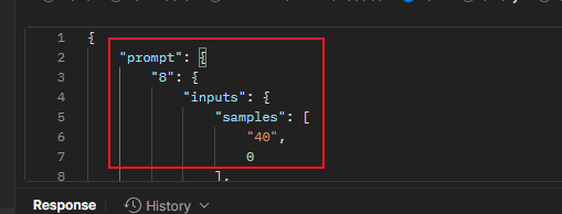 2.7.4 将我们下载好的工作流 json 文件粘贴为参数中 prompt 字段的值示意图