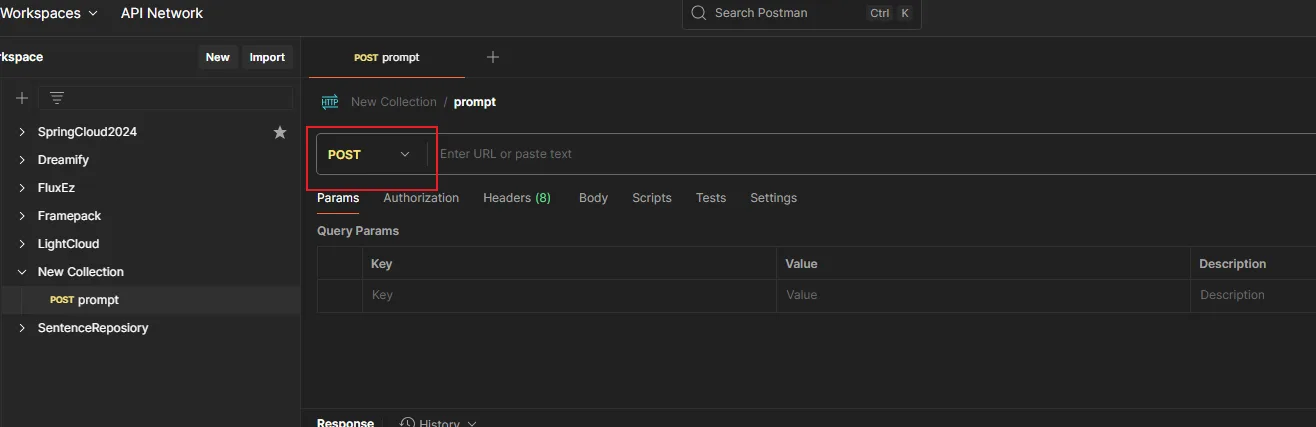 2.7.2 打开 POSTMAN,新建一个 POST 请求示意图