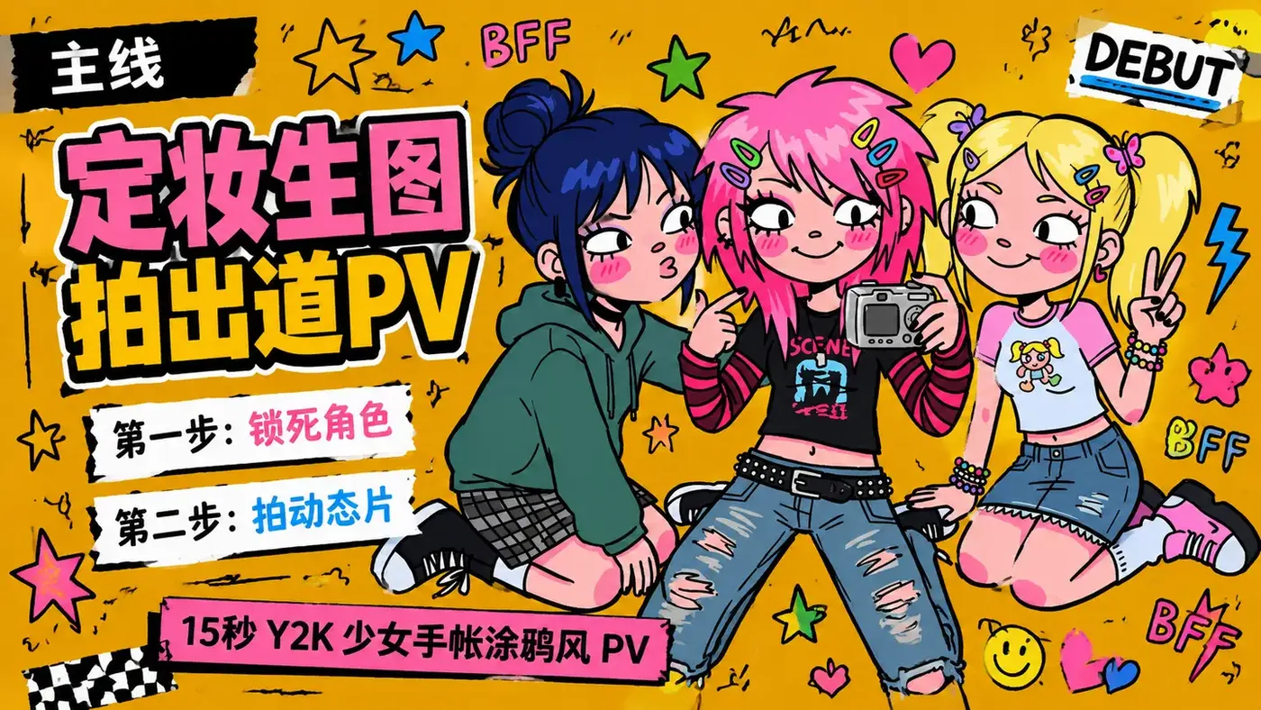 把三个涂鸦少女”送出道”：一张定妆照 + 15 秒 PV 的 AI 偶像企划工作流